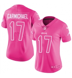 Womens Nike Eagles #17 Harold Carmichael Pink  Stitched NFL Limited Rush Fashion Jersey