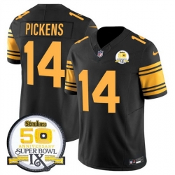 Men Pittsburgh Steelers 14 George Pickens Black 2024 F U S E 50th Anniversary Of Super Bowl IX Color Rush Limited Stitched Jersey