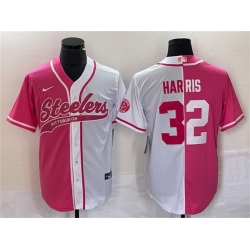 Men Pittsburgh Steelers 32 Franco Harris White Pink Split Cool Base Stitched Baseball Jersey