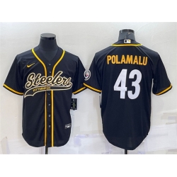 Men Pittsburgh Steelers 43 Troy Polamalu Black With Patch Cool Base Stitched Baseball Jersey