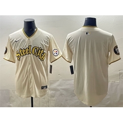 Men Pittsburgh Steelers Blank Cream 412 Patch Vapor Premier Limited Stitched Baseball Jersey