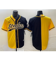 Men Pittsburgh Steelers Blank Yellow Black Split Cool Base Stitched Baseball Jersey