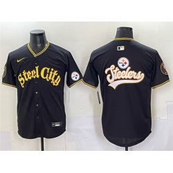 Men Pittsburgh Steelers Team Big Logo Black 412 Patch Vapor Premier Limited Stitched Baseball Jersey