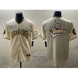 Men Pittsburgh Steelers Team Big Logo Cream 412 Patch Vapor Premier Limited Stitched Baseball Jersey