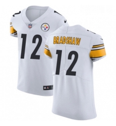 Mens Nike Pittsburgh Steelers 12 Terry Bradshaw White Vapor Untouchable Elite Player NFL Jersey