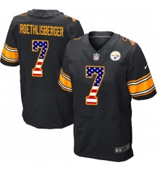 Mens Nike Pittsburgh Steelers 7 Ben Roethlisberger Elite Black Home USA Flag Fashion NFL Jersey