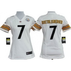 Women Nike Pittsburgh Steelers 7 Roethlisberger White Nike NFL Jerseys