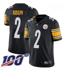 Steelers #2 Mason Rudolph Black Team Color Youth Stitched Football 100th Season Vapor Limited Jersey