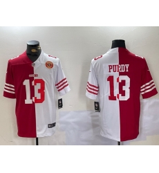 Men San Francisco 49ers 13 Brock Purdy Red  26 White Split Limited Stitched Jersey 3