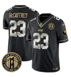 Men San Francisco 49ers 23 Christian McCaffrey Black F U S E  Golden Gate Bridge Patch Vapor Limited Stitched Football Jersey