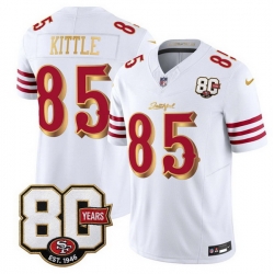 Men San Francisco 49ers  85 George kittle White Gold 80th Anniversary Patch  Rivalries  2026 F U S E  Vapor Untouchabl Limited Stitched Football Jersey