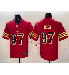 Men San Francisco 49ers 97 Nick Bosa Red Gold 2025 F U S E   Rivalries Vapor Limited Stitched Football Jersey