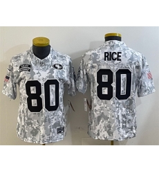 Women San Francisco 49ers 80 Jerry Rice 2024 F U S E Arctic Camo Salute To Service Limited Stitched Jersey 