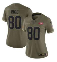 Women San Francisco 49ers 80 Jerry Rice Olive 2022 Salute To Service Limited Stitched Jersey