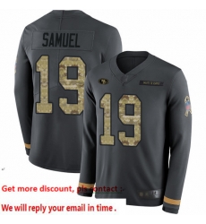 49ers 19 Deebo Samuel Anthracite Salute to Service Youth Stitched Football Limited Therma Long Sleeve Jersey