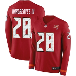 Nike Buccaneers 28 Vernon Hargreaves III Red Team Color Men s Stitched NFL Limited Therma Long Sleeve Jersey