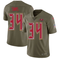 Womens Nike Buccaneers #34 Charles Sims Olive Youth Stitched NFL Limited 2017 Salute to Service Jersey