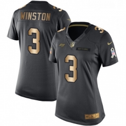 Womens Nike Tampa Bay Buccaneers 3 Jameis Winston Limited BlackGold Salute to Service NFL Jersey