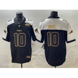 Men New England Patriots 10 Drake Maye Black Alternate Gold F U S E  2025 AFC East Championship Patch Limited Stitched Football Jersey