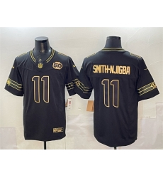 Men Seattle Seahawks 11 Jaxon Smith Njigba Black Gold 2025 F U S E 50th Season Patch Limited Stitched Football Jersey Men Seattle Seahawks 11 Jaxon Smith Njigba Black Gold 2025 F U S E 50th Season Patch Limited Stitched Football Jersey