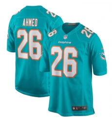 Men Miami Dolphins 26 Salvon Ahmed Aqua Stitched Game Football Jersey