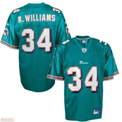 Men Reebok NFL Equipment Miami Dolphins #34 Ricky Williams Aqua Football Jersey