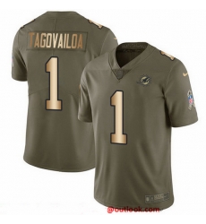 Nike Dolphins 1 Tua Tagovailoa Olive Gold Men Stitched NFL Limited 2017 Salute To Service Jersey