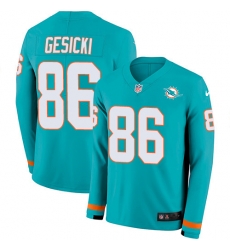 Nike Dolphins 86 Mike Gesicki Aqua Green Team Color Men s Stitched NFL Limited Therma Long Sleeve Jersey