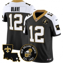 Men New Orleans Saints 12 Chris Olave Black F U S E  EST  1967 Patch Vapor Stitched Jersey