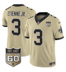 Men New Orleans Saints 3 Travis Etienne Jr Gold 2026 F U S E 60th Anniversary Patch Vapor Limited Football Stitched Jersey Men New Orleans Saints 3 Travis Etienne Jr Gold 2026 F U S E 60th Anniversary Patch Vapor Limited Football Stitched Jersey