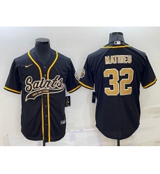 Men New Orleans Saints 32 Tyrann Mathieu Black Stitched MLB Cool Base Nike Baseball Jersey