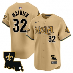 Men New Orleans Saints 32 Tyrann Mathieu Gold Cool Base Stitched Baseball Jersey