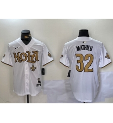 Men New Orleans Saints 32 Tyrann Mathieu White Cool Base Stitched Baseball Jersey 7