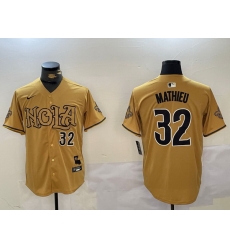 Men New Orleans Saints 32 Tyrann Mathieu yellow Cool Base Stitched Baseball Jersey 2