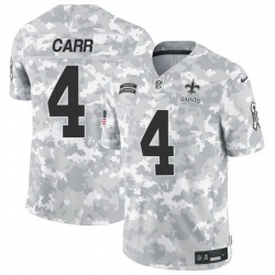 Men New Orleans Saints 4 Derek Carr 2024 F U S E Arctic Camo Salute To Service Limited Stitched Football Jersey