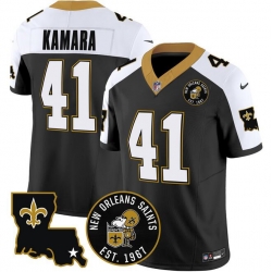 Men New Orleans Saints 41 Alvin Kamara Black F U S E  EST  1967 Patch Vapor Stitched Jersey