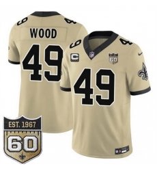 Men New Orleans Saints  49 Zach Wood Gold 2026 F U S E With 4 Star C Patch And 60th Anniversary Patch Vapor Limited Football Stitched Jersey