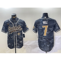 Men New Orleans Saints 7 Taysom Hill Grey Camo With Patch Cool Base Stitched Baseball Jersey 2