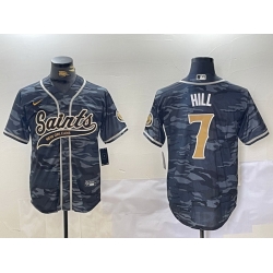 Men New Orleans Saints 7 Taysom Hill Grey Camo With Patch Cool Base Stitched Baseball Jersey