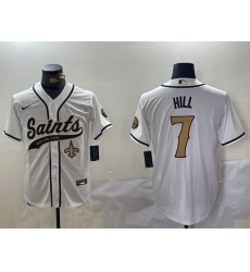 Men New Orleans Saints 7 Taysom Hill White With Patch Cool Base Stitched Baseball Jersey 2