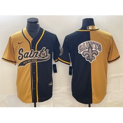 Men New Orleans Saints Black Gold Split Team Big Logo Cool Base Stitched Baseball Jersey