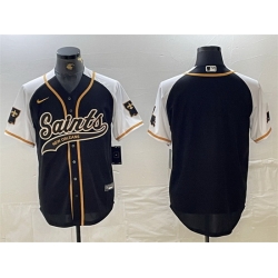 Men New Orleans Saints Blank Black White 1987 Legacy Cool Base Stitched Baseball Jersey