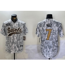 Men New Orleans Saints Team 7 Taysom Hill 2024 Arctic Camo Salute To Service Stitched Baseball Jersey