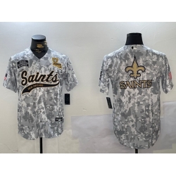 Men New Orleans Saints Team Big Logo 2024 Arctic Camo Salute To Service Stitched Baseball Jersey 3