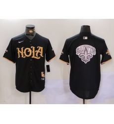 Men New Orleans Saints Team Big Logo Black Cool Base Stitched Baseball Jersey