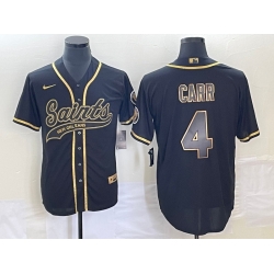 Men's New Orleans Saints #4 Derek Carr Black Gold With Patch Cool Base Stitched Baseball Jersey