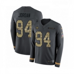 Mens Nike New Orleans Saints 94 Cameron Jordan Limited Black Salute to Service Therma Long Sleeve NFL Jersey