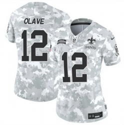 Women New Orleans Saints 12 Chris Olave 2024 F U S E Arctic Camo Salute To Service Limited Stitched Football Jersey