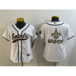 Women New Orleans Saints White Team Big Logo With Patch Cool Base Stitched Baseball Jersey 