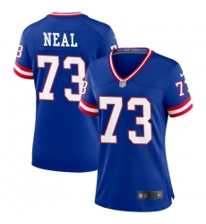 Women New York Giants 73 Evan Neal Royal Classic Retired Player Stitched Game Jersey